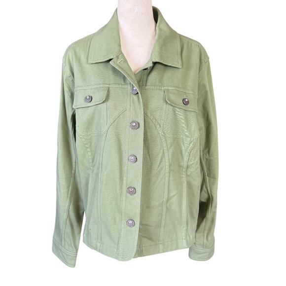 Christopher & Banks pale green stretchy collared long sleeve button down jacket - Picture 1 of 12